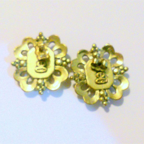 Vintage Avon Ornate Gold Tone Cognac Rhinestone Earrings - Picture 3 of 3